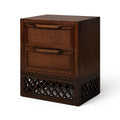 Comodino in Legno e Rattan Intrecciato Marrone