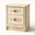 Comodino in Legno con Decorazioni Floreali Crema