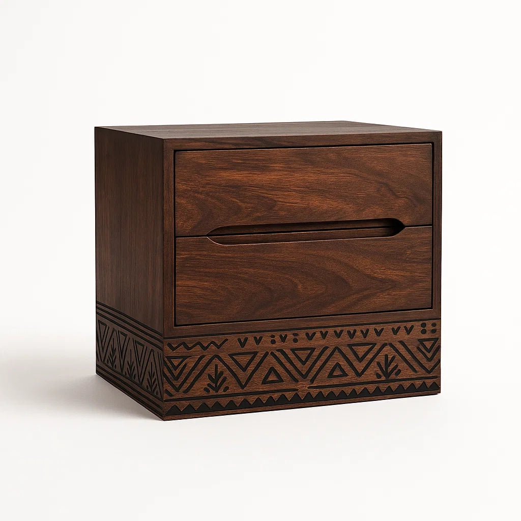 Comodino in legno intagliato con due cassetti 40x30x50 cm