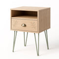 Comodino in Rovere con Cassetto e Gambe in Acciaio, 60x40x35 cm