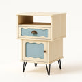 Comodino in legno con cassetto e anta in MDF, Beige e Blu, 60x40x30 cm