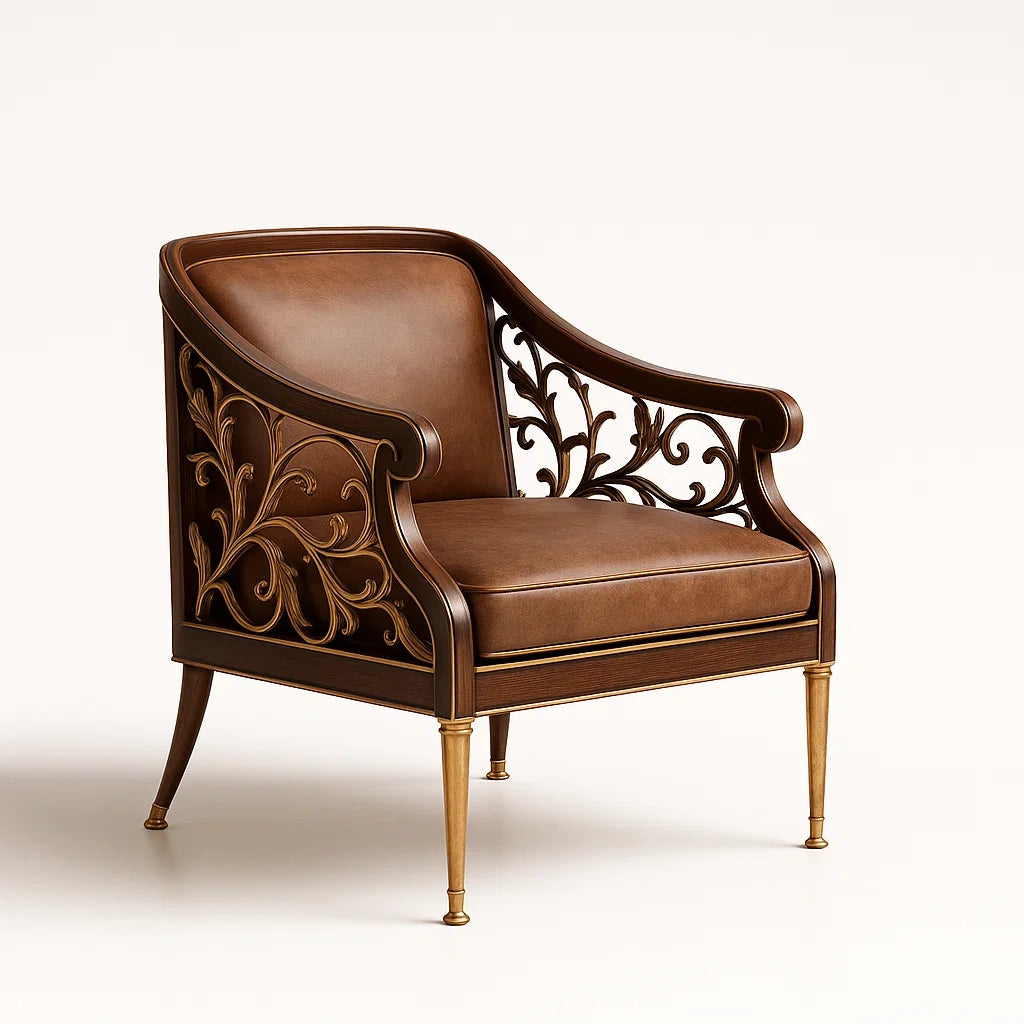 Poltrona in Pelle PU Marrone con Dettagli in Metallo