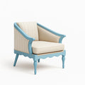Poltrona in Legno Verniciato Blu con Tessuto Beige