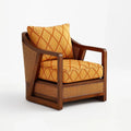Poltrona in Legno con Rivestimento in Tessuto Jacquard Arancione