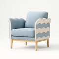 Poltrona in Tessuto Azzurro e Beige con Struttura in Legno