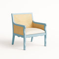 Poltrona in Legno e Paglia Azzurro con Seduta Imbottita Beige