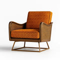 Poltrona in legno e rattan con tessuto arancione