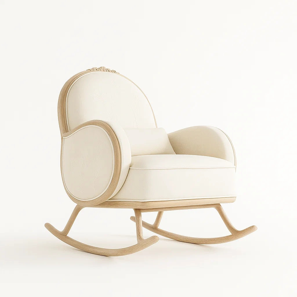 Sedia a dondolo in legno e tessuto Beige