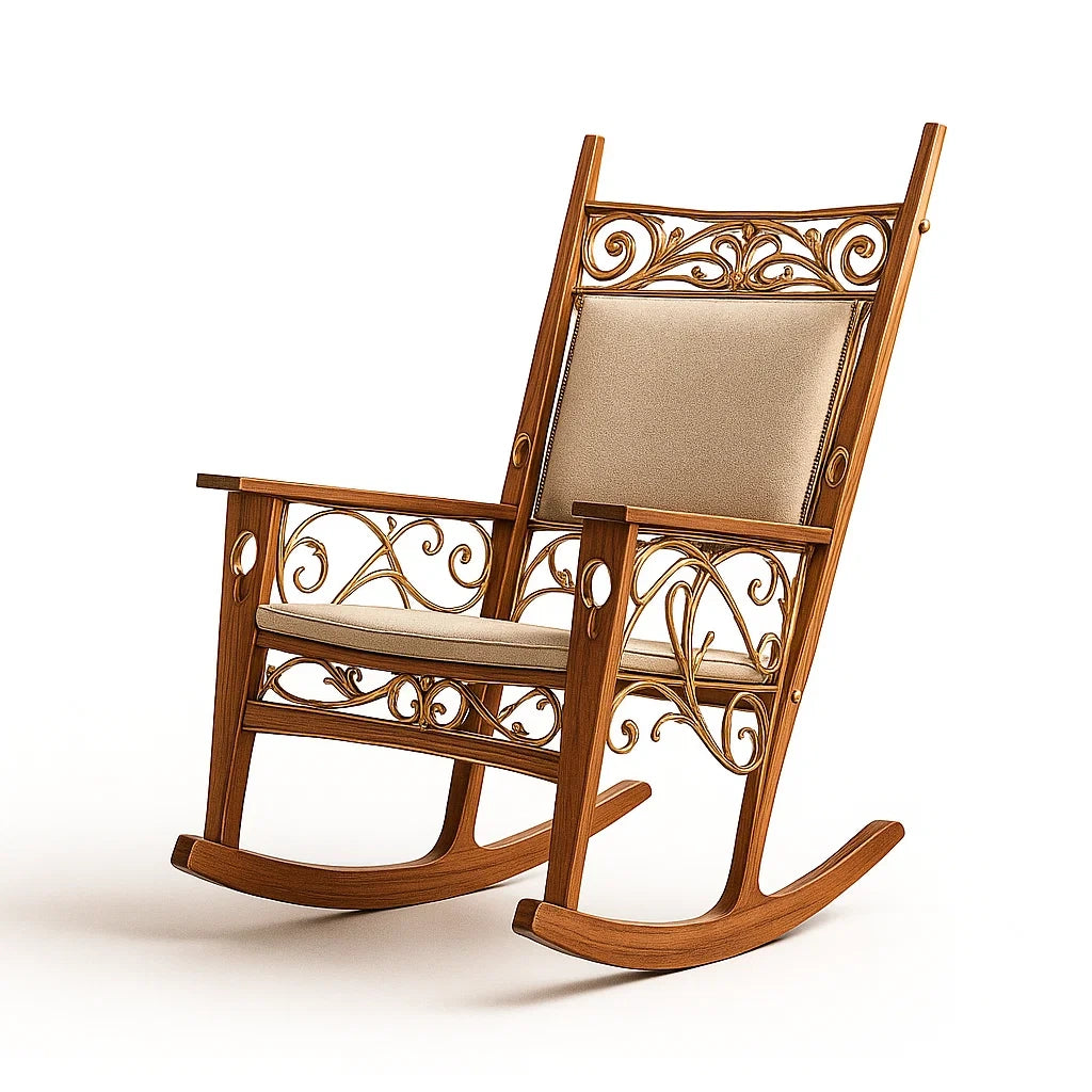 Sedia a Dondolo in Legno con Cuscini in Cotone