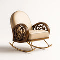 Sedia a Dondolo in Legno Intagliato e Ecopelle Beige