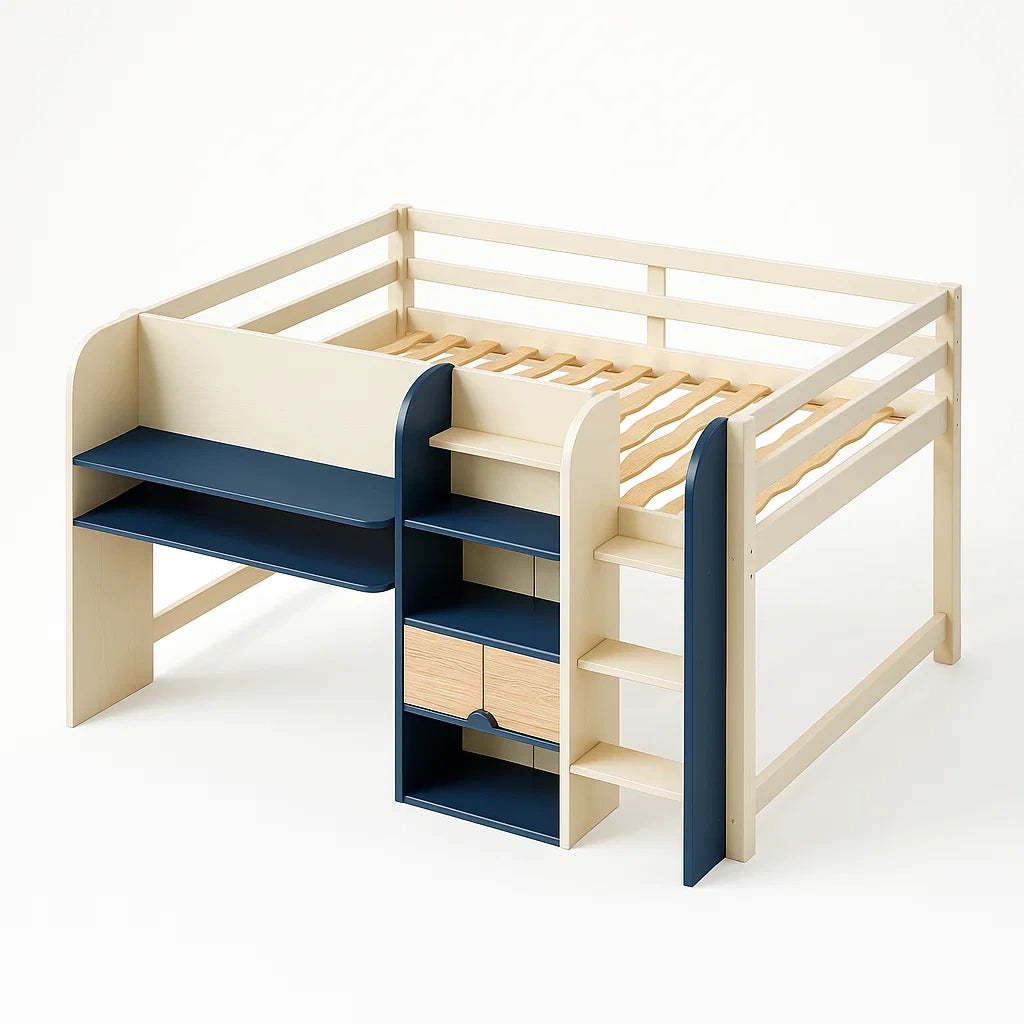 Letto a soppalco in legno di pino e MDF con scrivania 200x100x120 cm