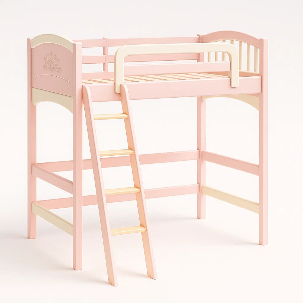 Letto a Castello in Legno con Scala e Parapetto
