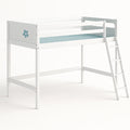 Letto a soppalco in legno bianco e blu con scala