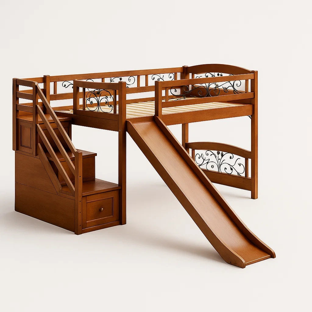 Letto a Castello in Legno con Scivolo