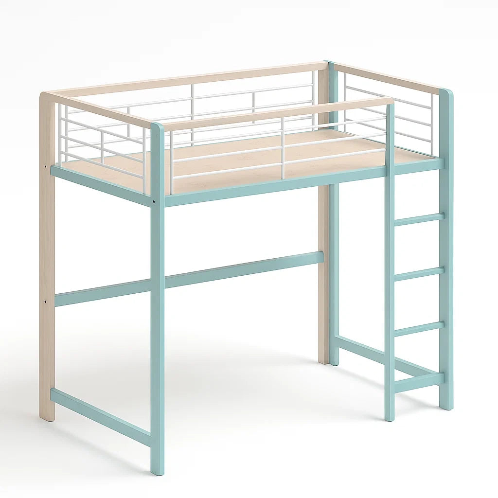 Letto a Castello in Legno e Metallo Blu Chiaro e Beige 200x90x180 cm