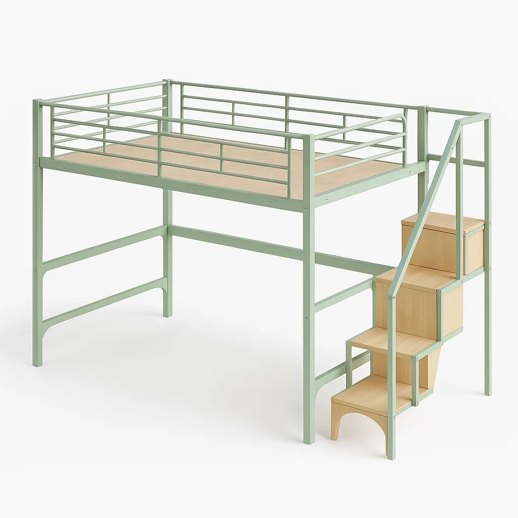 Letto a Soppalco per Bambini in Metallo e MDF Verde