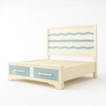 Letto in legno massello con cassetti e testiera ondulata Bianco e Blu