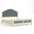 Letto in Legno con Testiera Imbottita e Cassetti 200x160 cm Beige/Blu