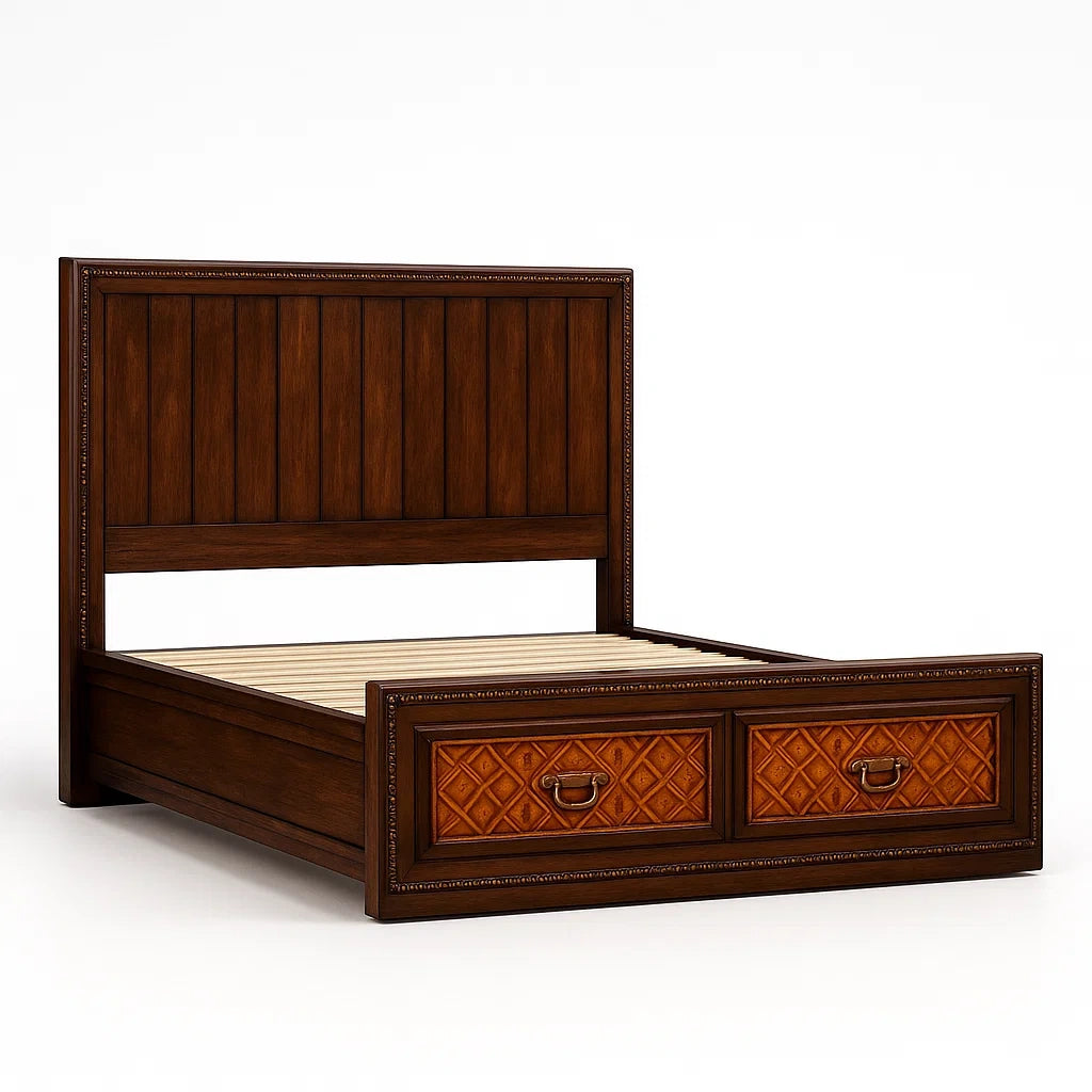 Letto matrimoniale in legno con cassetti