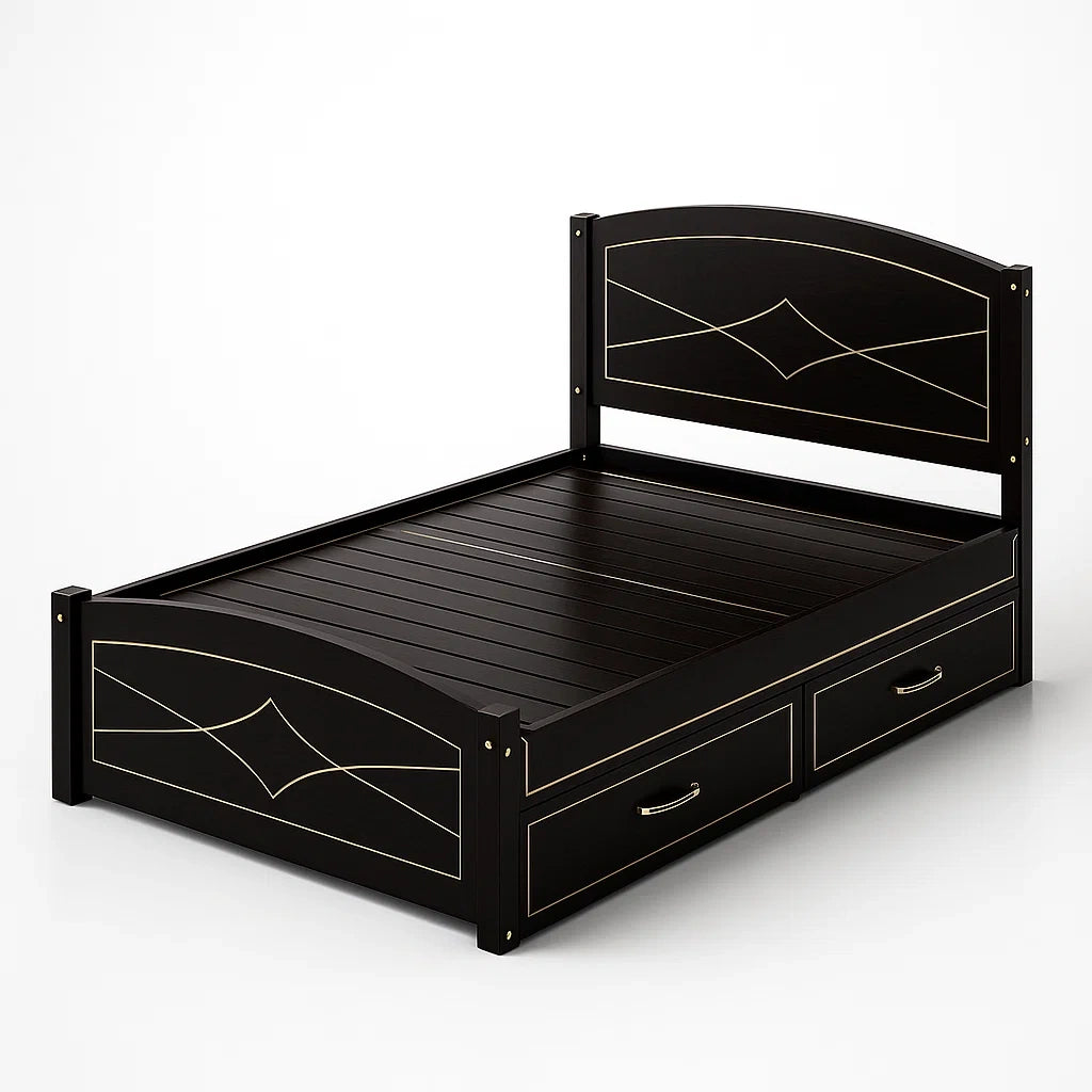 Letto matrimoniale in legno ingegnerizzato con cassetti Nero