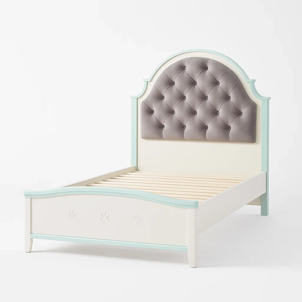 Letto singolo MDF con testiera in velluto grigio 90x200 cm