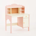 Scrivania per Bambini in MDF Rosa con Ripiani e Cassettiera