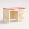 Scrivania in Legno MDF Crema con Piano Rosa e Cassetti