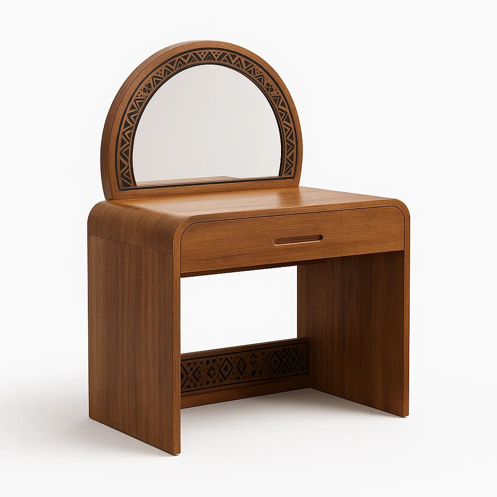 Tavolo da Toeletta Legno MDF con Specchio e Cassetto Intagliato