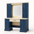 Toeletta con Specchio e Armadietti in Legno Blu e Beige