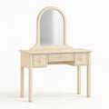 Tavolo da Toeletta in Legno con Specchio e Cassetti in Beige