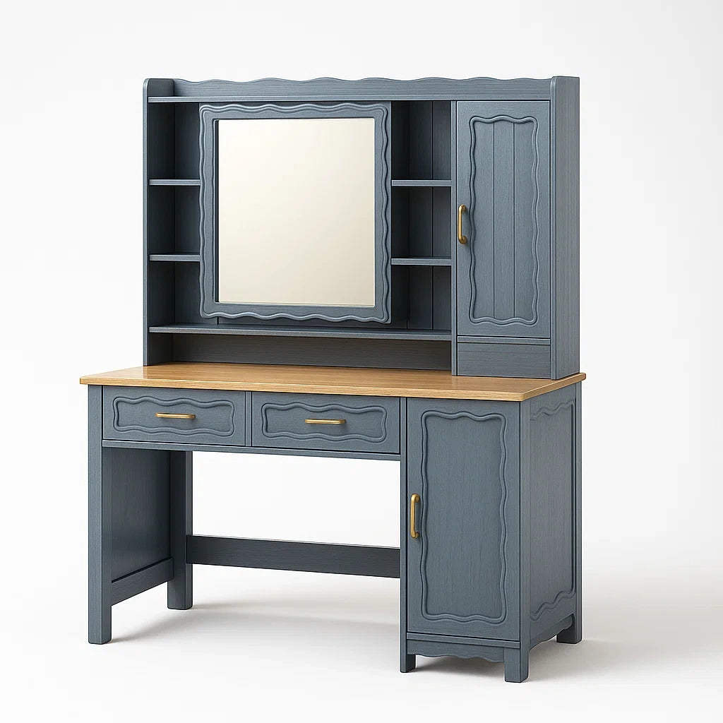 Tocador in Legno Composito Blu con Specchio