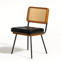 Sedia in Rattan e Similpelle Nera con Gambe in Metallo