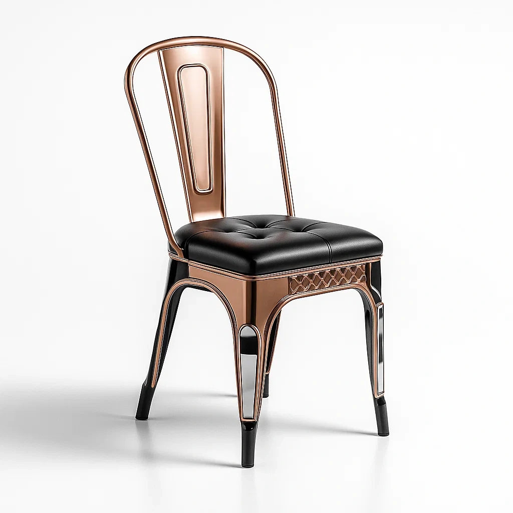 Sedia in metallo con seduta in pelle PU nera, altezza 85 cm