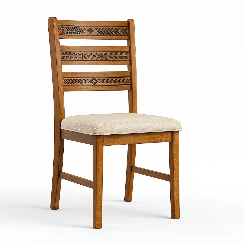 Sedia in legno con seduta in lino, Marrone/Beige