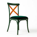 Sedia in Metallo e Velluto Verde con Schienale a X