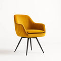 Sedia girevole in velluto senape con gambe in metallo