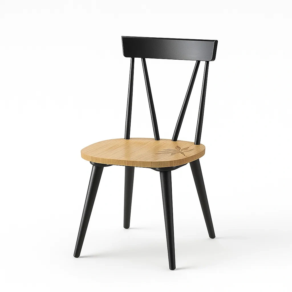 Sedia da Pranzo in Legno di Rovere e Metallo Nero