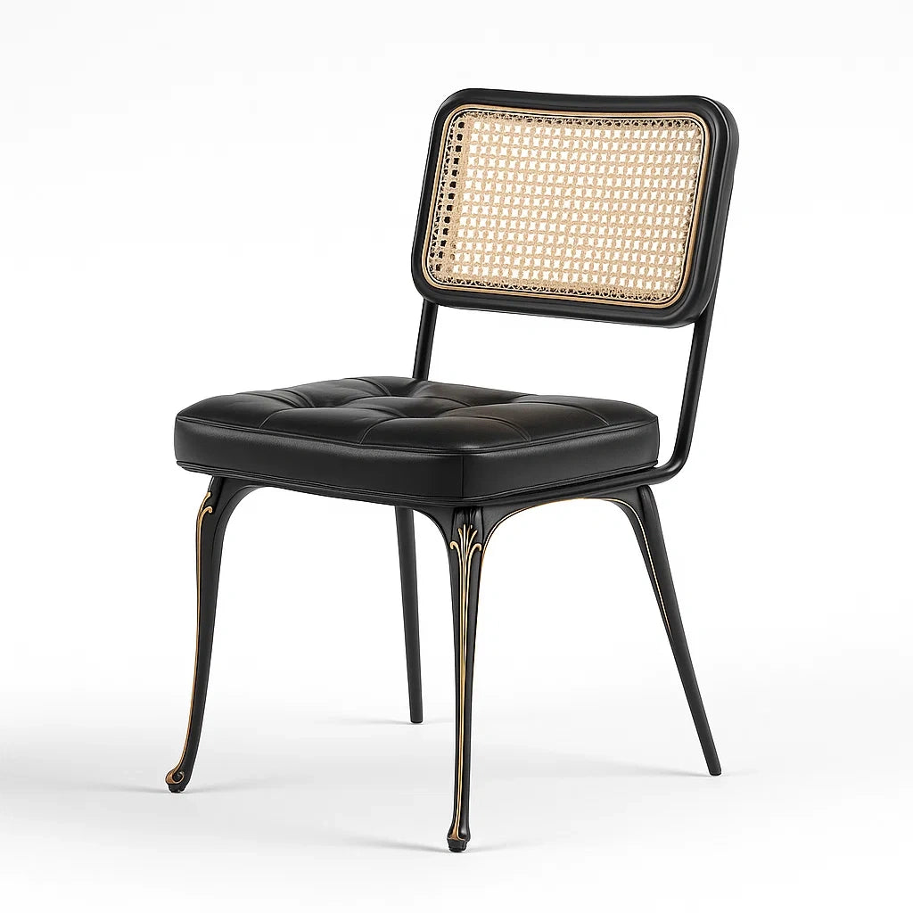 Sedia in Pelle PU e Rattan con Struttura in Metallo