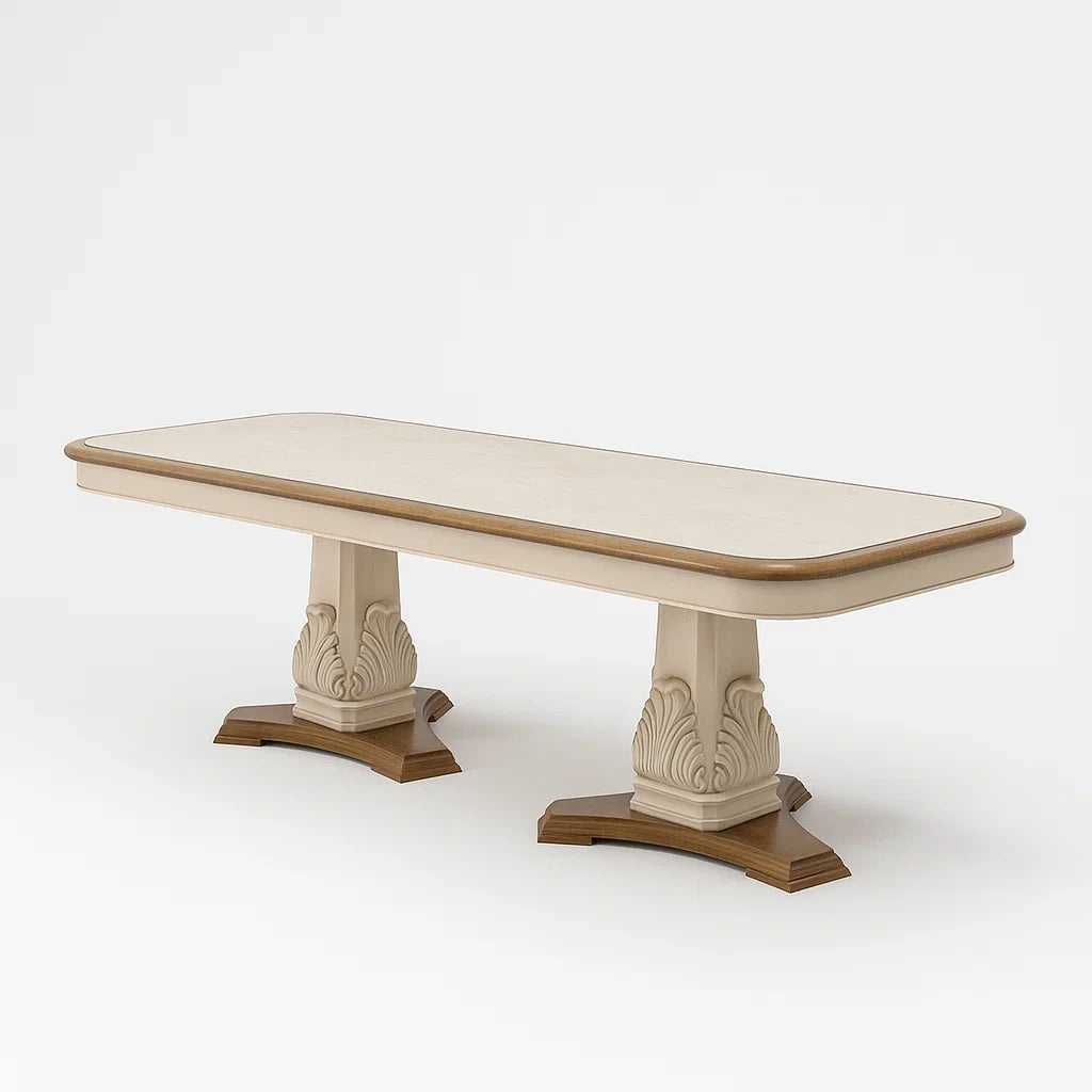 Tavolo rettangolare in legno e MDF, 210x90x76 cm, Avorio e Noce