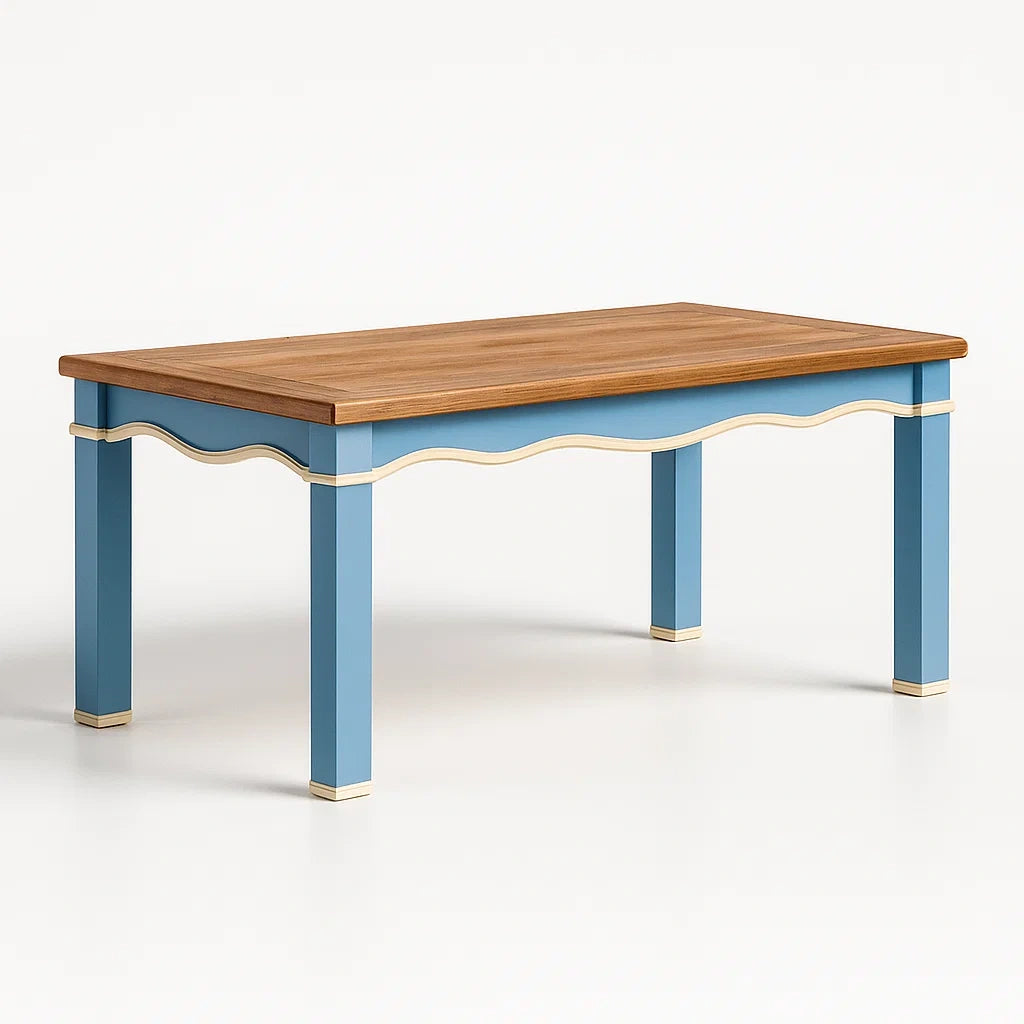 Tavolo Rettangolare in Legno di Rovere e Verniciato Blu 120x60x75 cm