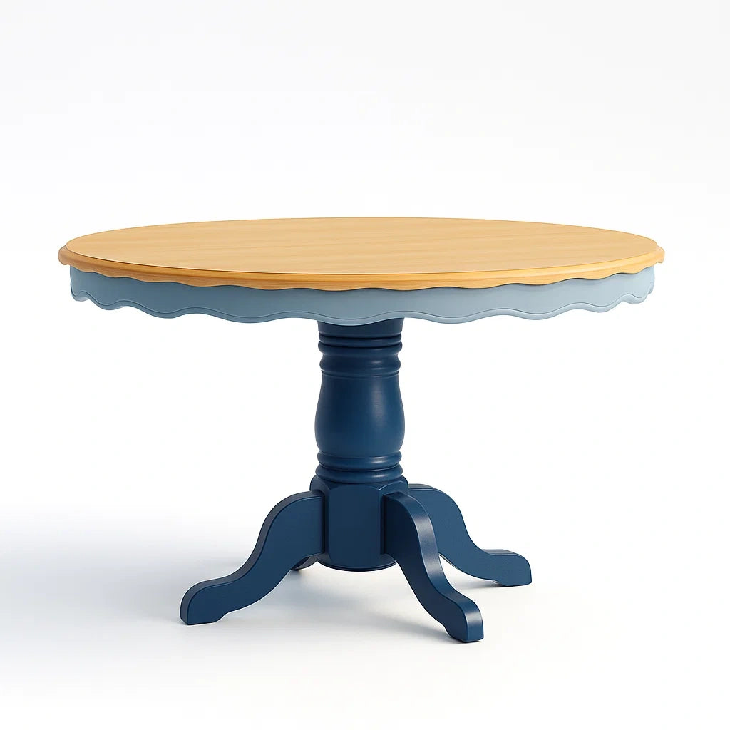Tavolo Rotondo in Legno con Base Blu