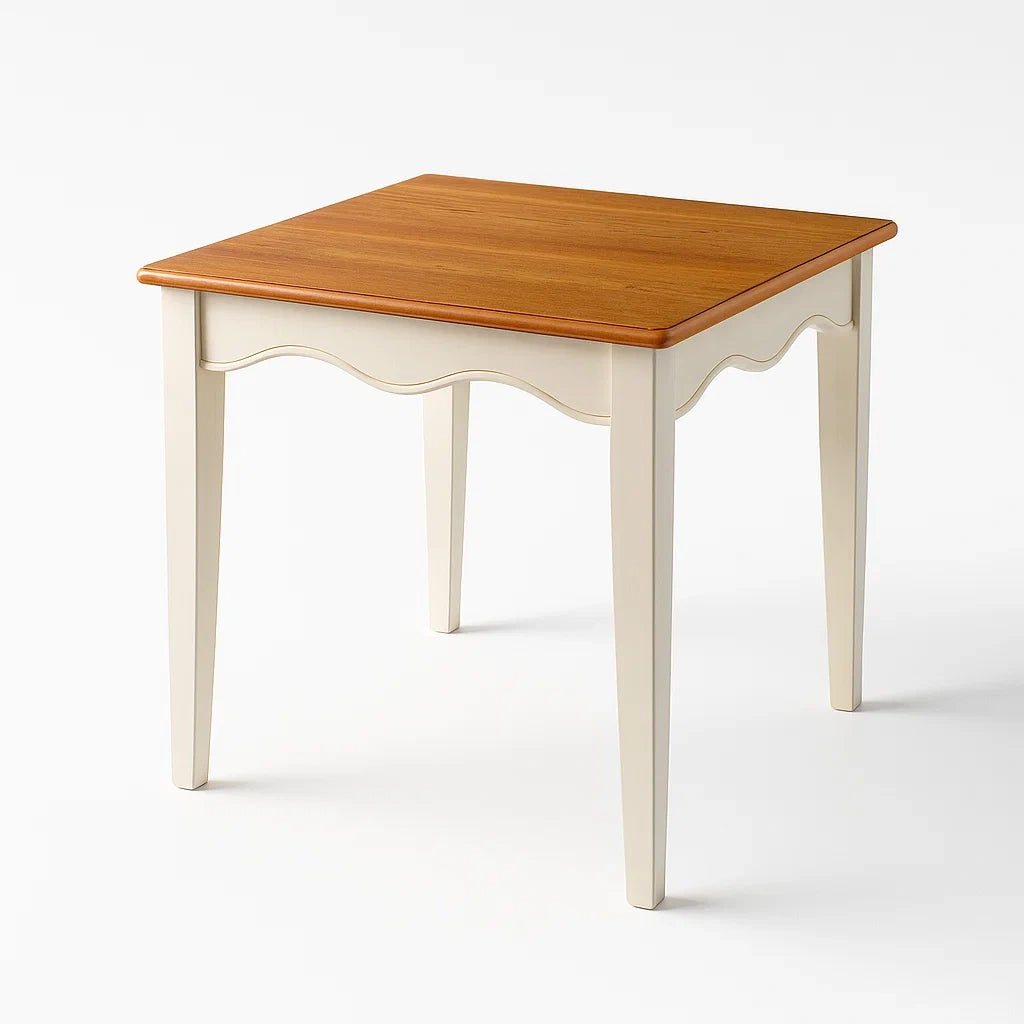 Tavolo quadrato in legno bianco e legno naturale 70x70x75 cm