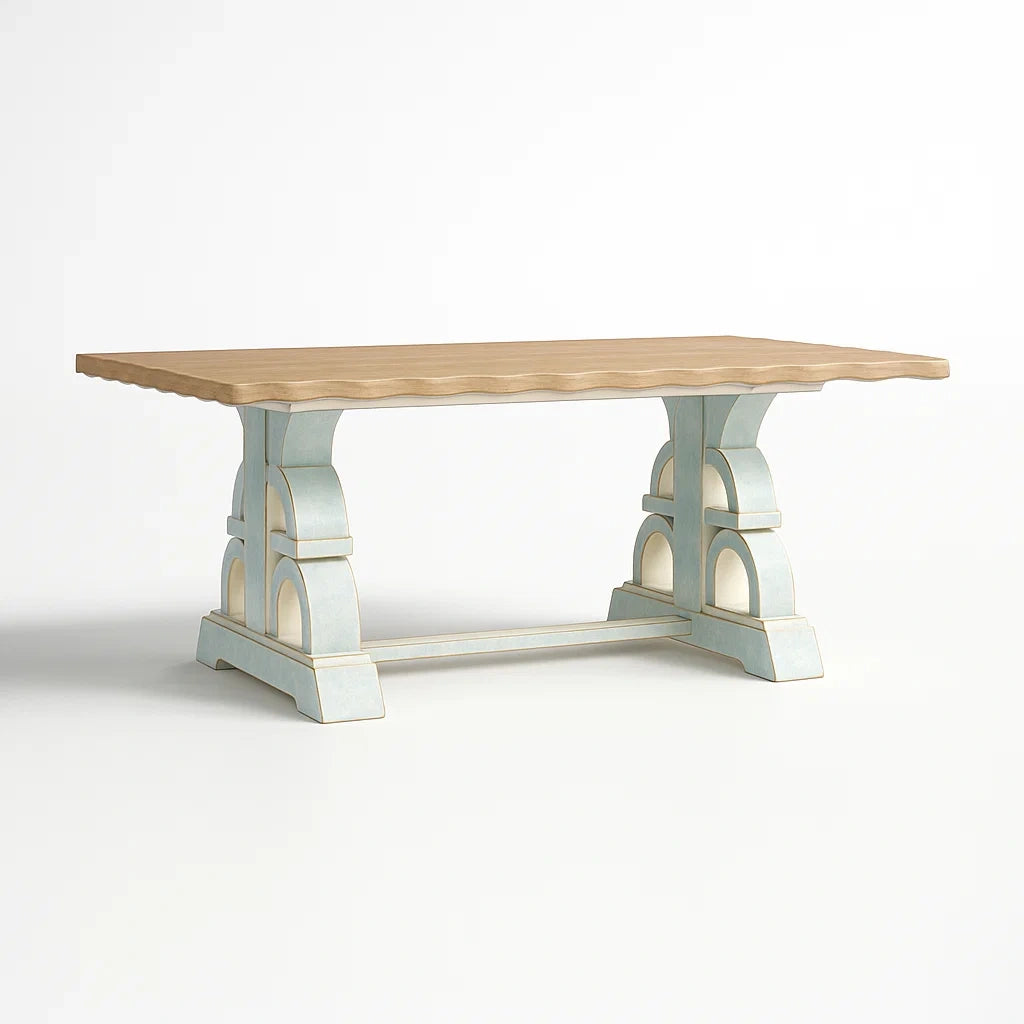 Tavolo in legno con gambe intarsiate, 180x90x76 cm