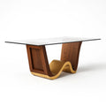 Tavolo da Pranzo in Vetro con Base in Legno e Metallo