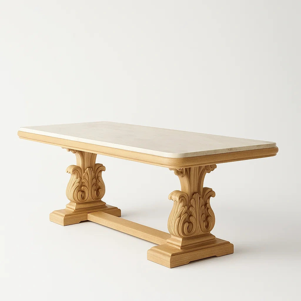 Tavolo Rettangolare in Legno con Piano in Marmo