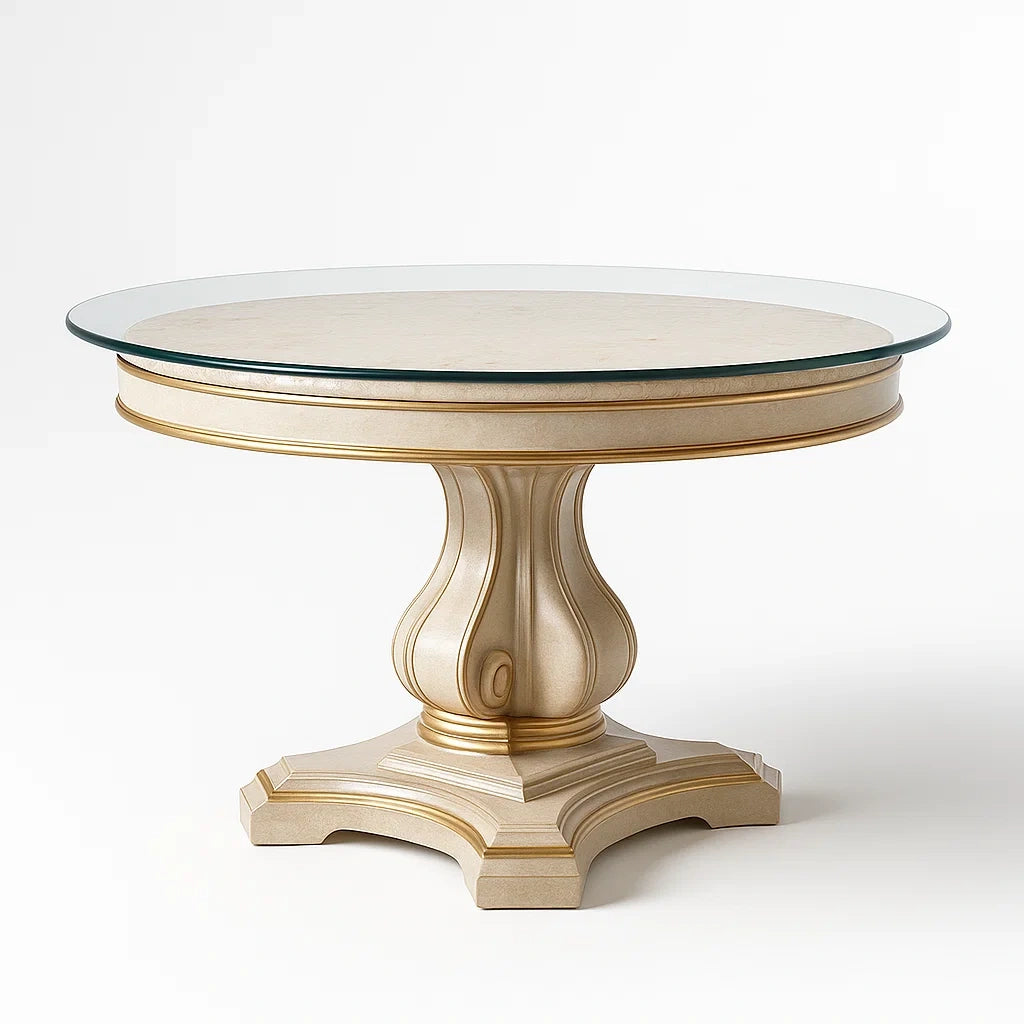 Tavolo Rotondo in Vetro Temperato e MDF Oro Ø 120 cm