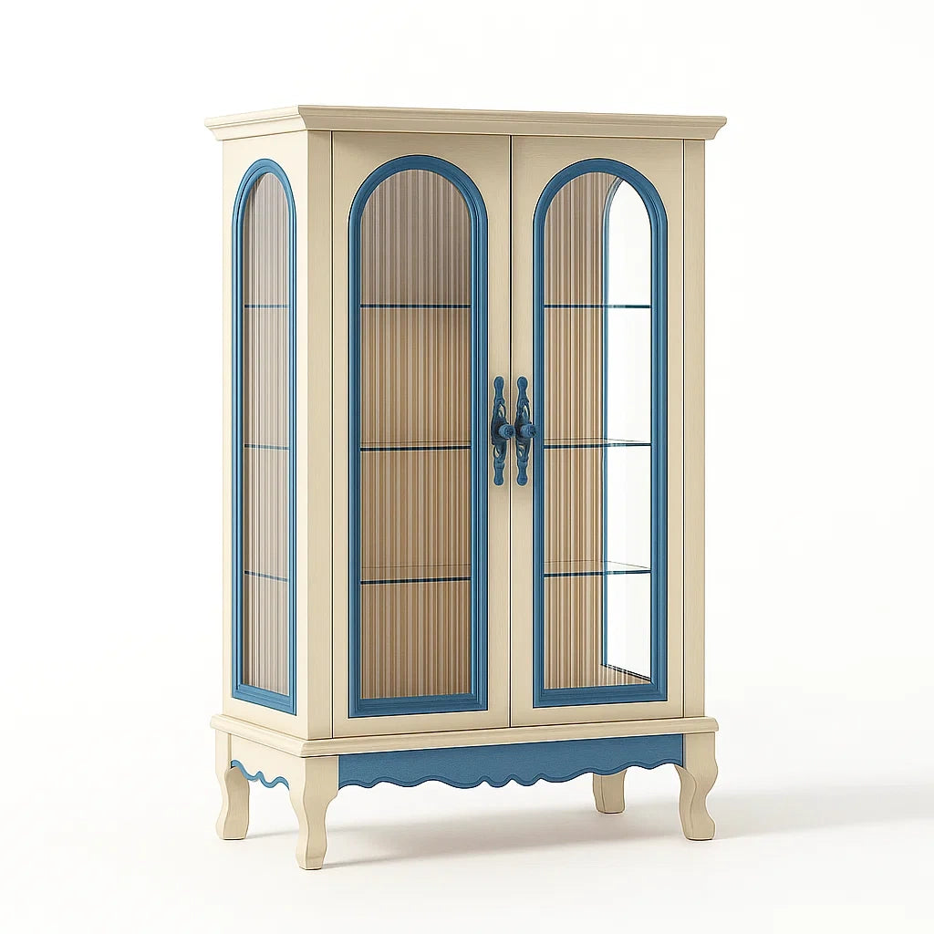 Vetrina in Legno con Vetro Temperato Beige e Blu
