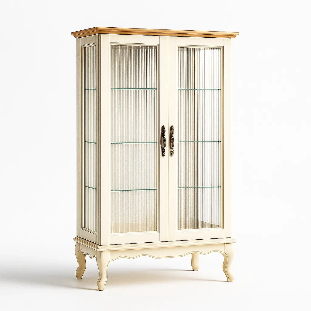 Credenza in Legno con Ante in Vetro Temperato Crema
