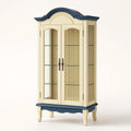 Vetrina in Legno con Ante in Vetro, Beige/Blu, 120x60x200 cm
