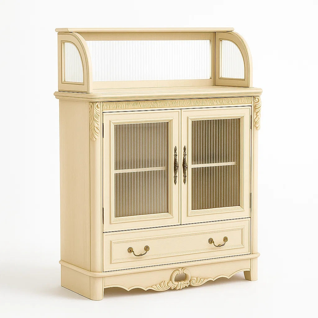Credenza in Legno con Ante in Vetro Smerigliato Avorio